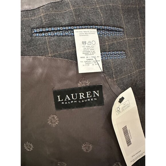 LAUREN RALPH LAUREN Mens Gray Tan Wool Plaid Blazer Size 44R - Picture 4 of 7